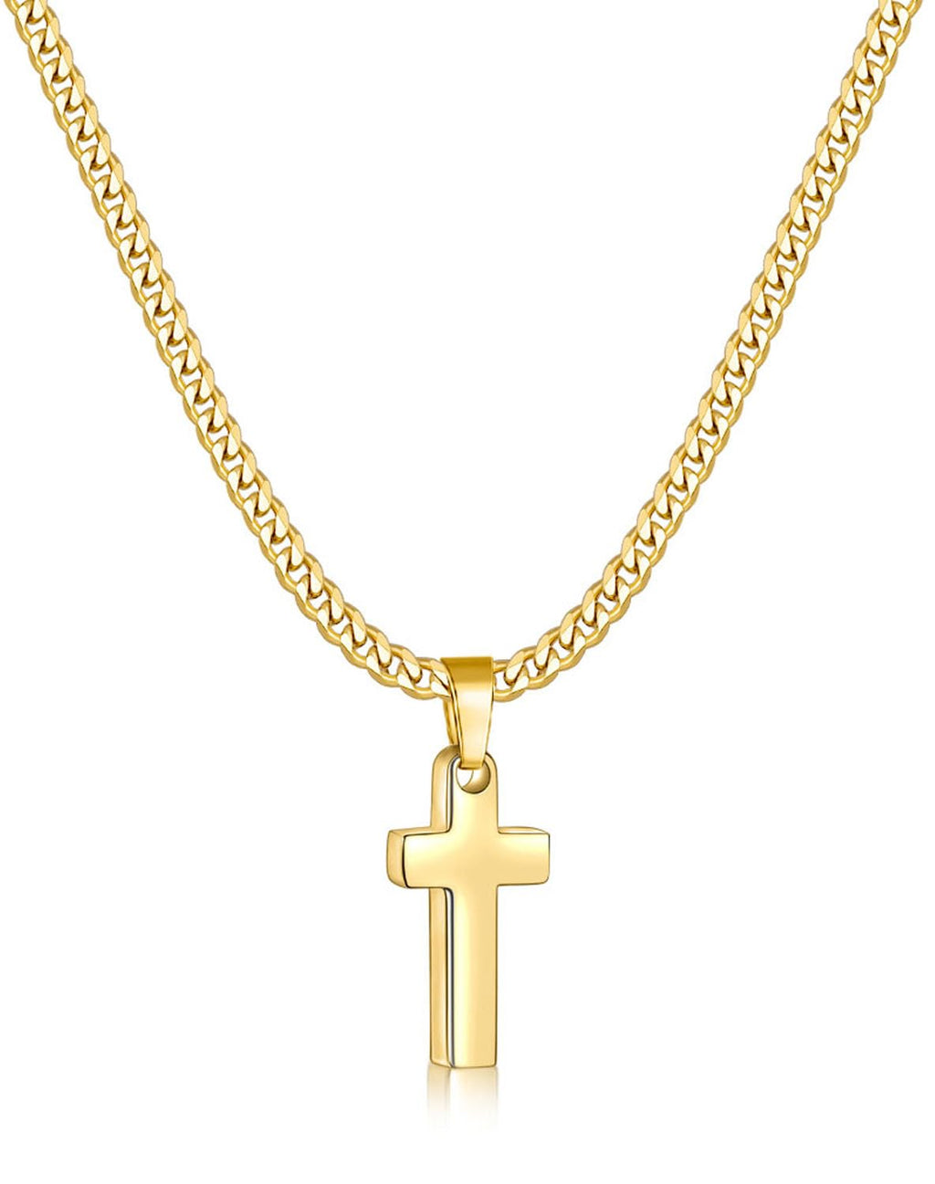 Fiusem Cross Necklace for Men and Women, Gold Plated Mens Cross Necklaces with 3.5mm Cuban Chain, Stainless Steel Pendant Chain 16-24 Inches