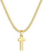 Fiusem Cross Necklace for Men and Women, Gold Plated Mens Cross Necklaces with 3.5mm Cuban Chain, Stainless Steel Pendant Chain 16-24 Inches