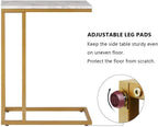 C-Shape Side End Table, Faux Marble Tray Snack Table with Metal Frame, Laptop Coffee Holder, Modern Furniture (Gold,2pcs)