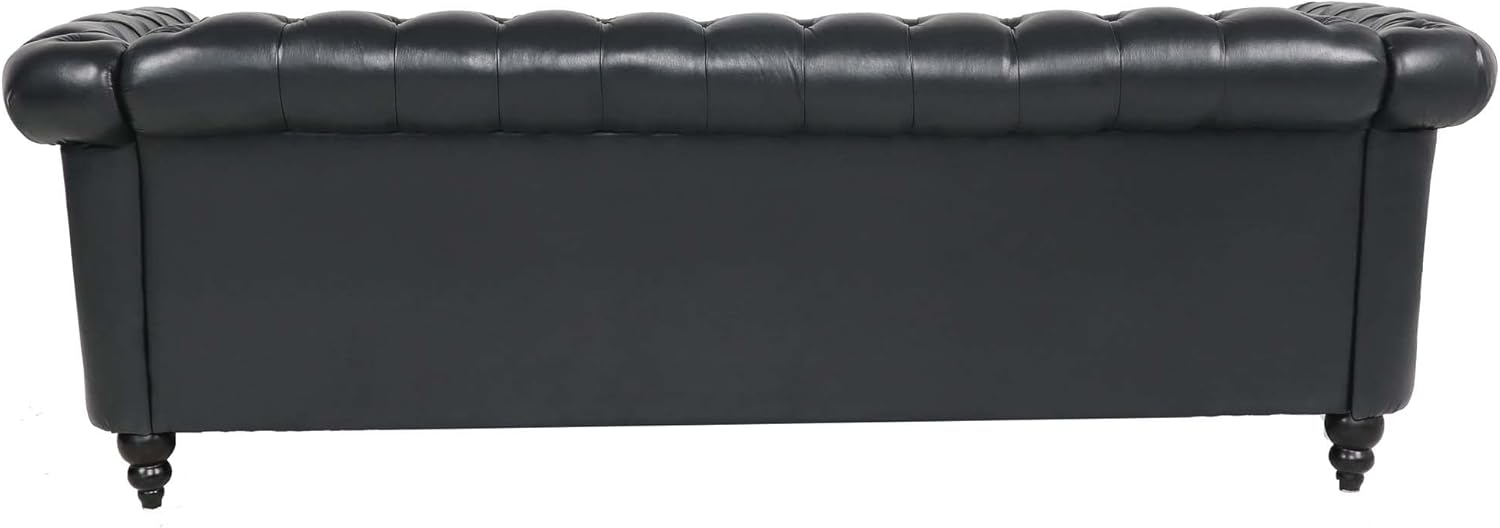 Chesterfield PU Leather Sofa, Upholstered PU Sofa with Tufted Back, Classic 3 Seater Leather Couch Rolled Arm for Living Room Office, Black