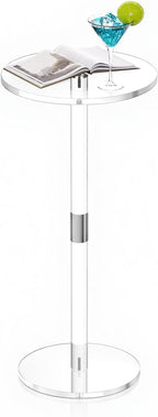 VEVOR Acrylic Drink Table, Clear End Table Round Top with Solid Post, Modern Acrylic Cake Table Stand, Transparent Side Desk for Coffee, Drink, Food, Snack, Easy Assembly, 10 x 10 x 21.3 in (Clear)