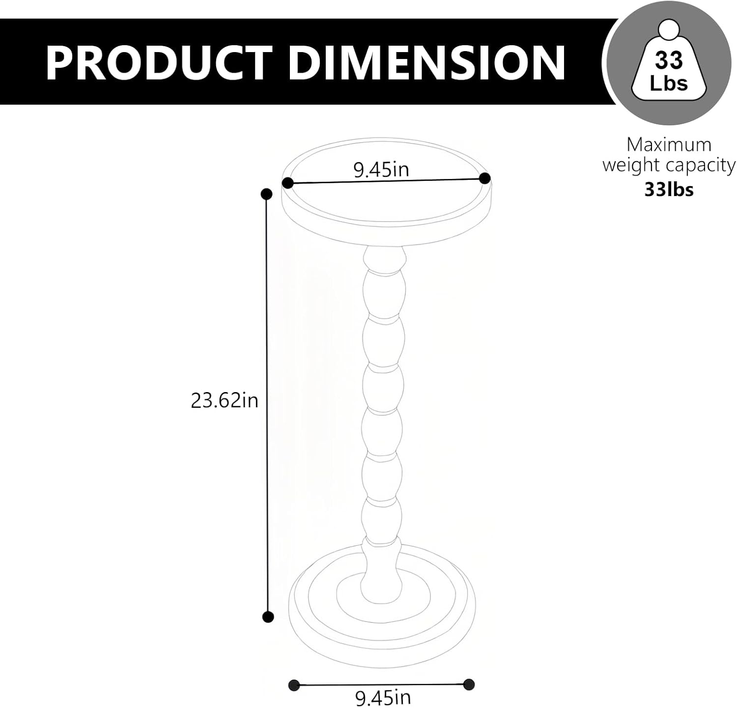 Wood Round Side Table, Small End Table, Plant Stand, Coffee ＆ Drink Table for Living Room,Patio, Bedside, Balcony, Indoor/Outdoor Use (Black)