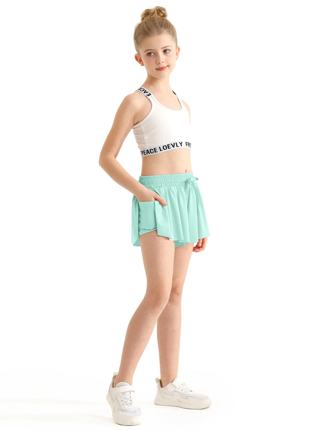 Girls Butterfly Shorts Flowy Shorts with Pocket Aqua Green Kids Butterfly Skirts with Spandex Liner 8-9 Years