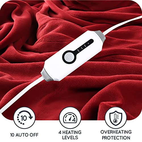 Couverture chauffante électrique DUODUO 72"x84" en polaire corail chaude avec 4 réglages de chaleur et arrêt automatique de 10 heures Protection contre la surchauffe - Gris 