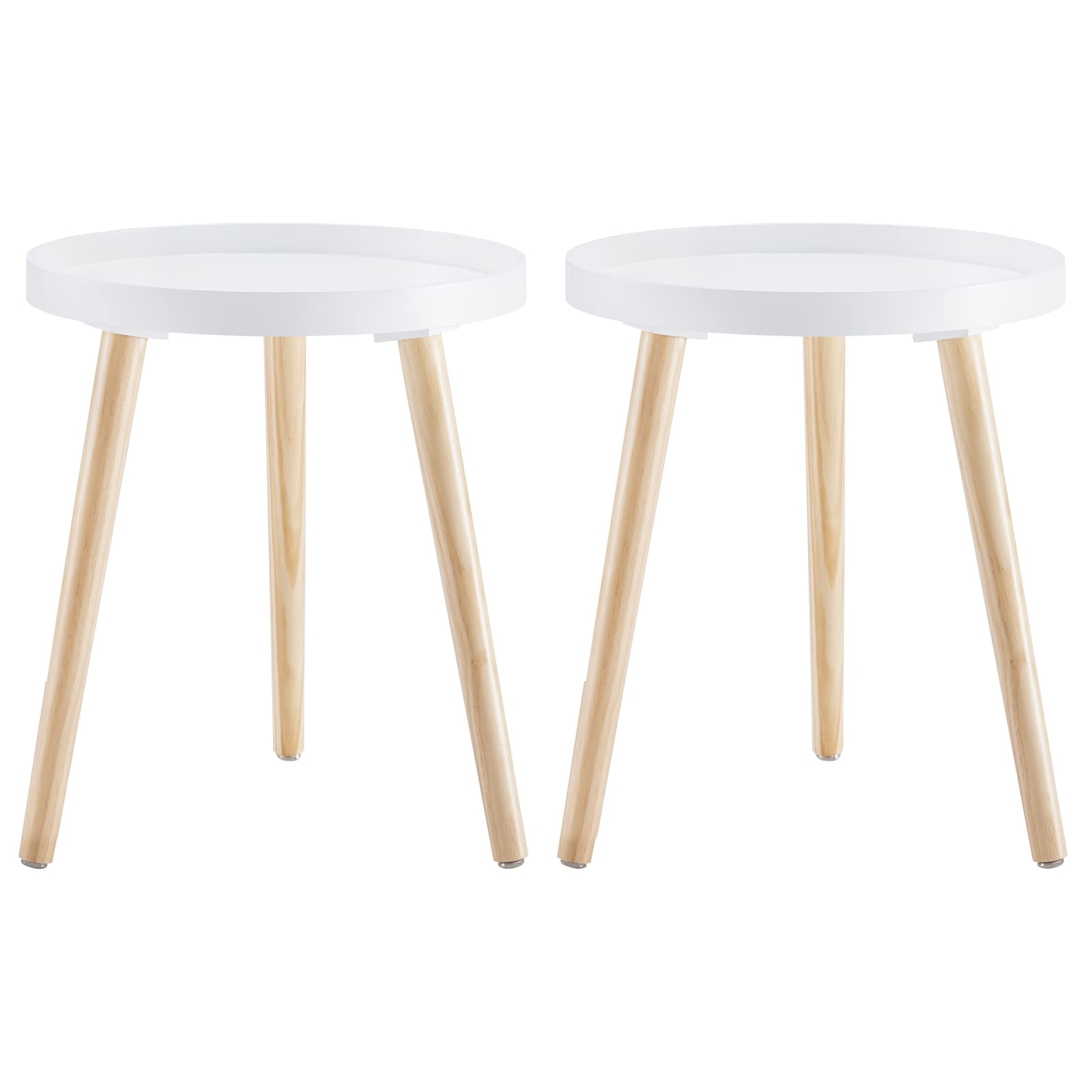 Apicizon Round Side Table, White Tray Nightstand Coffee End Table for Living Room, Bedroom, Small Spaces, Easy Assembly Bedside Table, 15 x 18 Inches