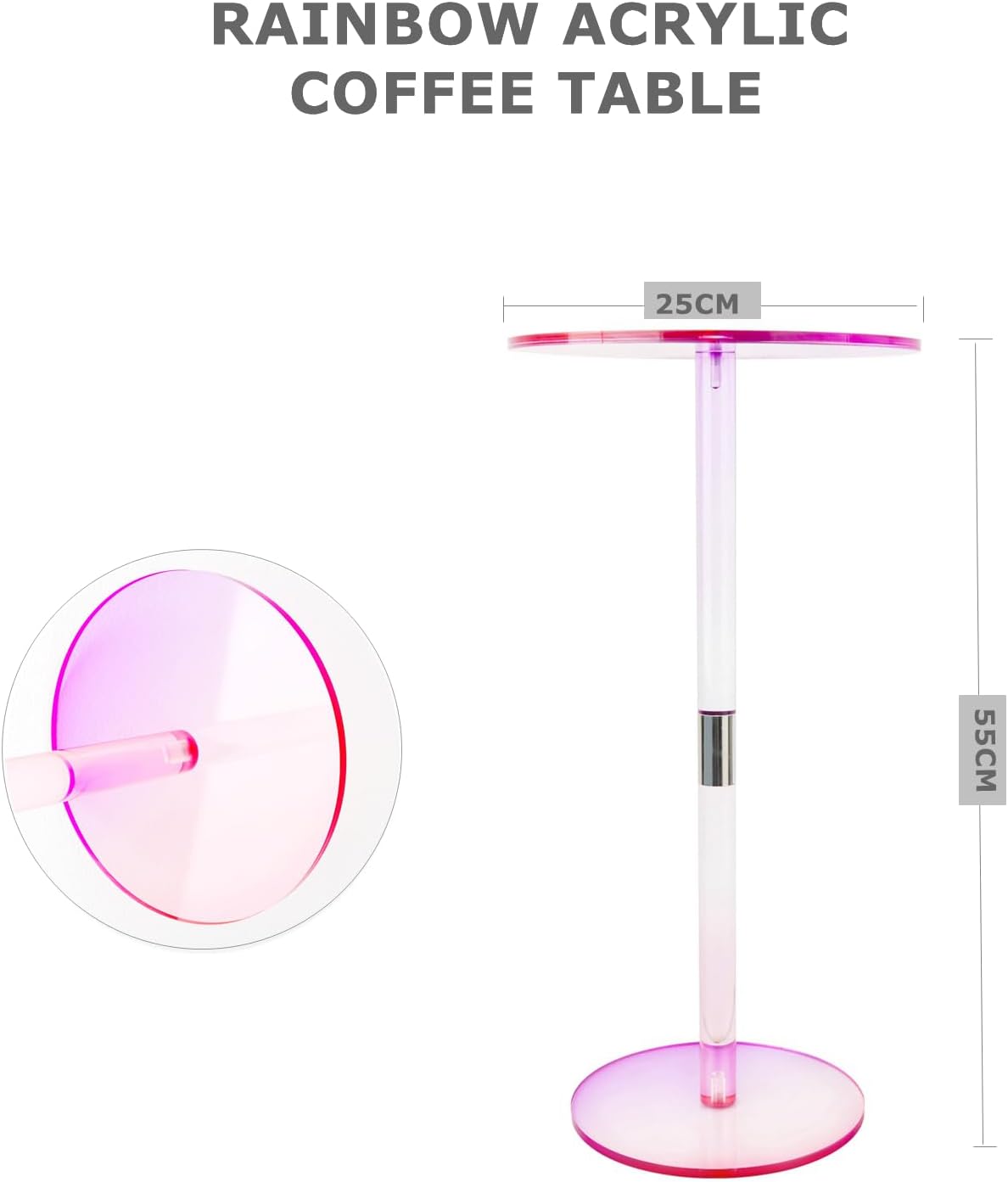 Acrylic Drink Table,Iridescent Clear Side Table for Small Spaces,Colorful Round Drink Side/End Table for Living Room,Bedroom,Bathroom,9.8" L x 9.8" W x 21.5" H