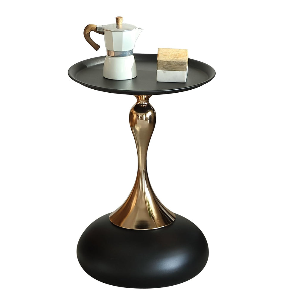seonyou Small Round Side Table, Black Accent Modern Minimalist Metal Circle Pedestal End Table, Unique Fluted Drink Martini Tables for Small Spaces