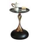 seonyou Small Round Side Table, Black Accent Modern Minimalist Metal Circle Pedestal End Table, Unique Fluted Drink Martini Tables for Small Spaces