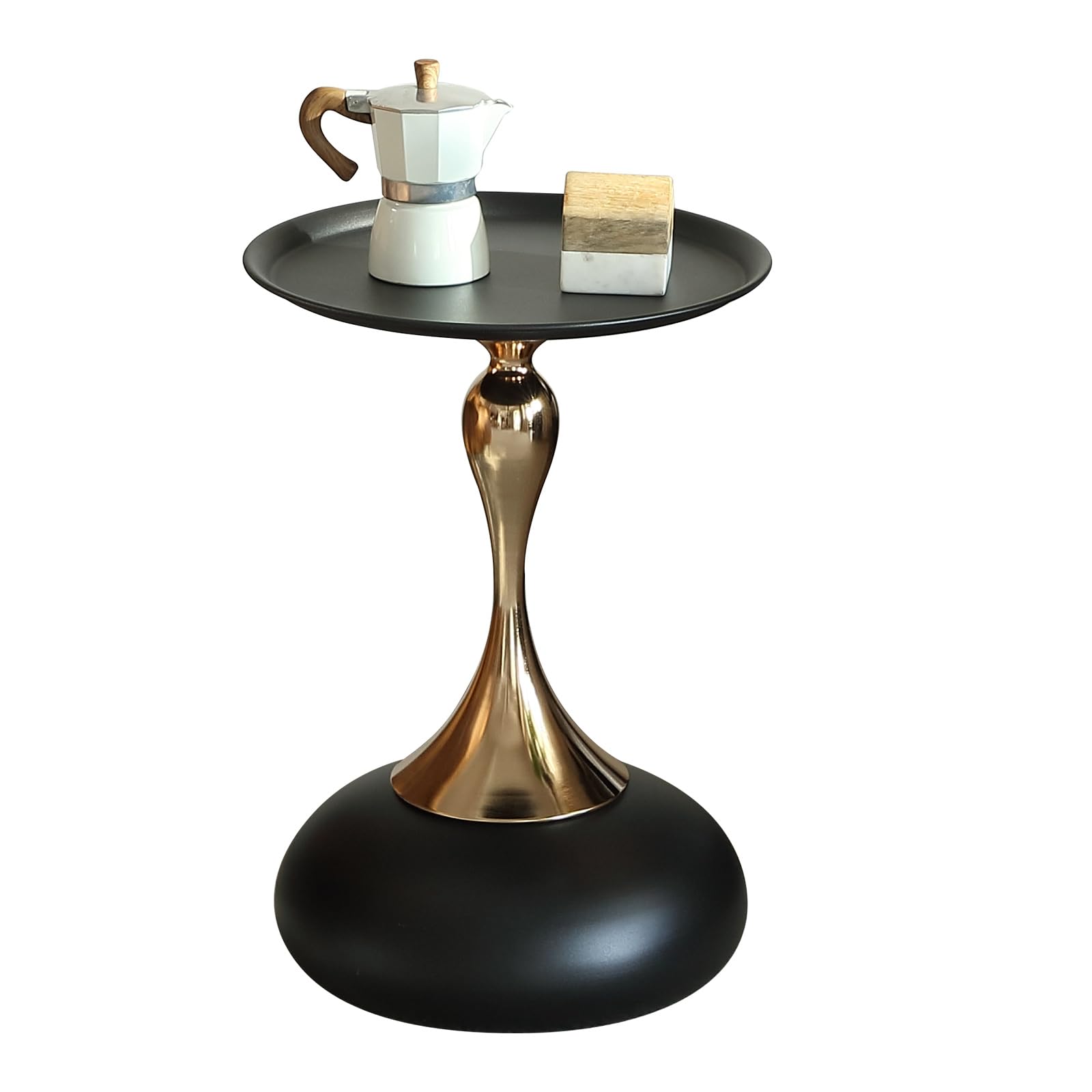 seonyou Small Round Side Table, Black Accent Modern Minimalist Metal Circle Pedestal End Table, Unique Fluted Drink Martini Tables for Small Spaces