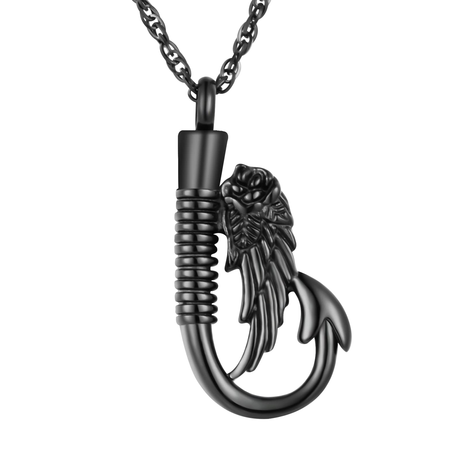 abooxiu Fishing Hook Urn Necklace for Ashes Fish Hook Stainless Steel Cremation Jewelry Memorial Pendant Keepsake for Men