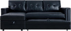 Naomi Home L-Shaped Sectional Sleeper Sofa with USB Ports - Convertible Pull-Out Bed, Ample Storage, Timeless Design, Durable Construction, Black/Air Leather