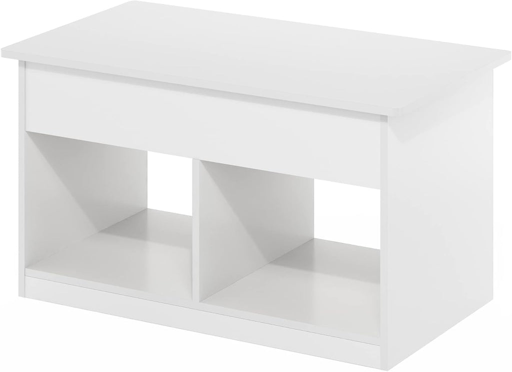 Furinno Jensen Living Room Lift Top Coffee Table with Hidden Compartment, Solid White