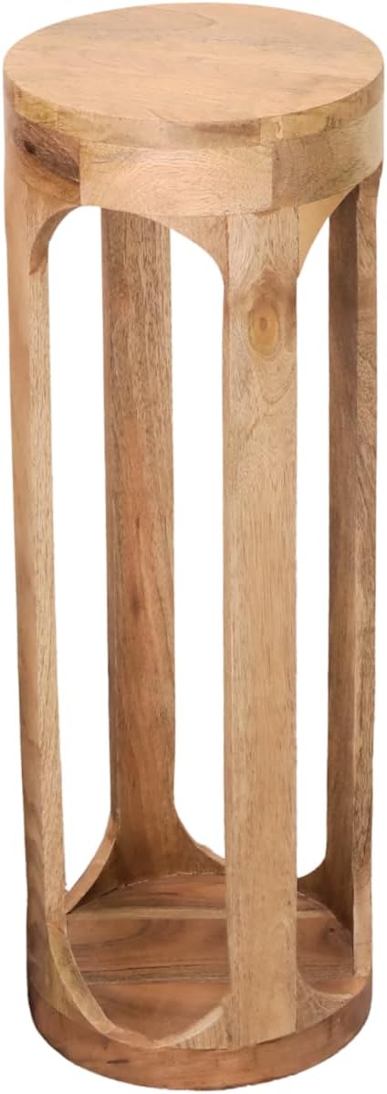 Wooden Round Drink Tables for Small Spaces 8x23 Bedroom Nightstand for Living Room Coffee Accent Pedestal, Modern Boho Decorative Display & Storages Stand for Plant (Natural)