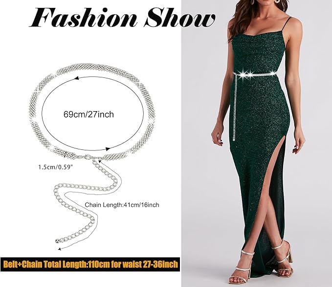 Mealah Rhinestone-Waist-Chain Belts for Women - Western-Cowgirl-Country-Waist-Belts for Wedding-Bridal Dress 27-36''Waist