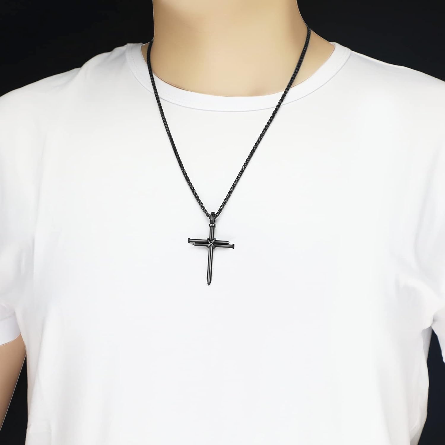Nail Cross Necklace for Men Stainless Steel Chain 24inch 3 Nails Jesus Cross Pendant Christian Gifts for Dad 3 Colors