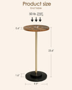 Masupu Drink Table, Round Side Table for Small Spaces, Pedestal Small End Table with Metal Base, for Living Room, Bedroom, Bathroom, Rustic Brown