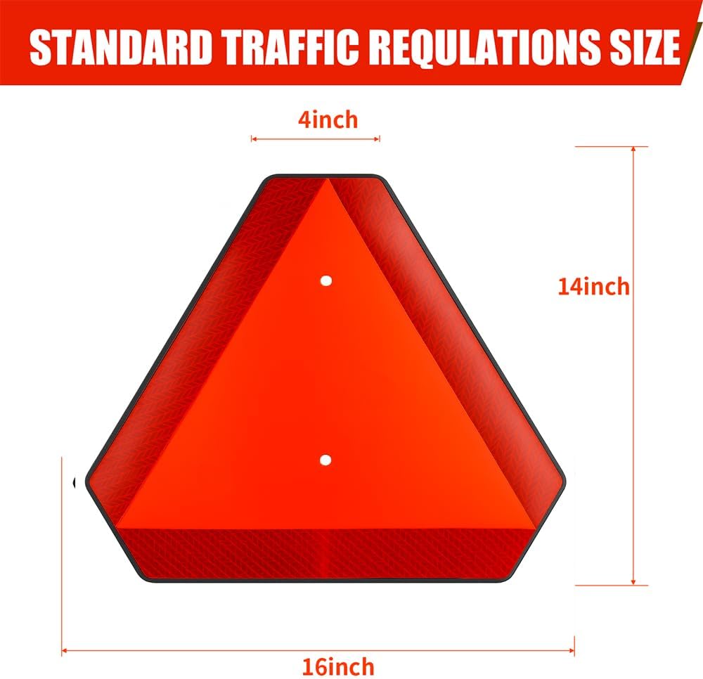 Slow Moving Vehicle Safety Sign,Slow Moving Vehicle Triangle Sign,Plastic 14"x16" Engineering Grade Reflective for Golf Cart (Plastic)