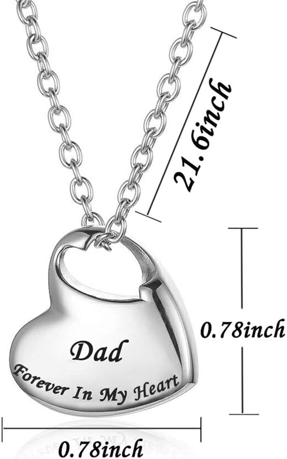 Cremation Urn Necklace for Ashes Urn Jewelry,Forever in My Heart Carved Stainless Steel Keepsake Waterproof Memorial Pendant for mom & dad with Filling Kit…