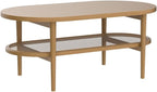 Nathan James Sonia Coffee Table with Storage Shelf, Light Wood/Rattan