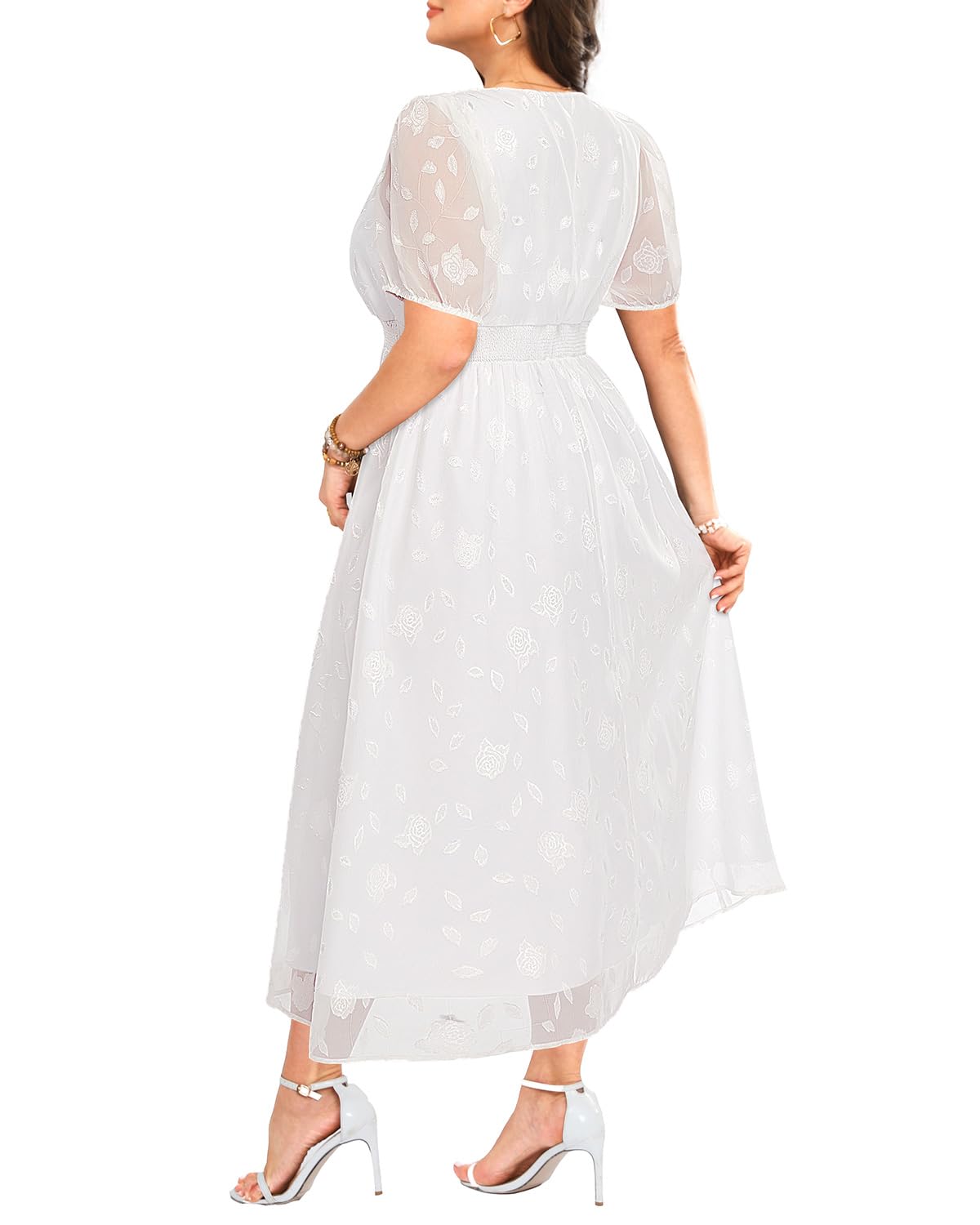 Women Plus Size White Dress Maxi Bridal Shower Summer Chiffon Easter Temple Short Puff Sleeve Long Elegant Aline Dress