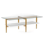 Otto 32" Wide Square Coffee Table with Faux Marble Shelf in Brass