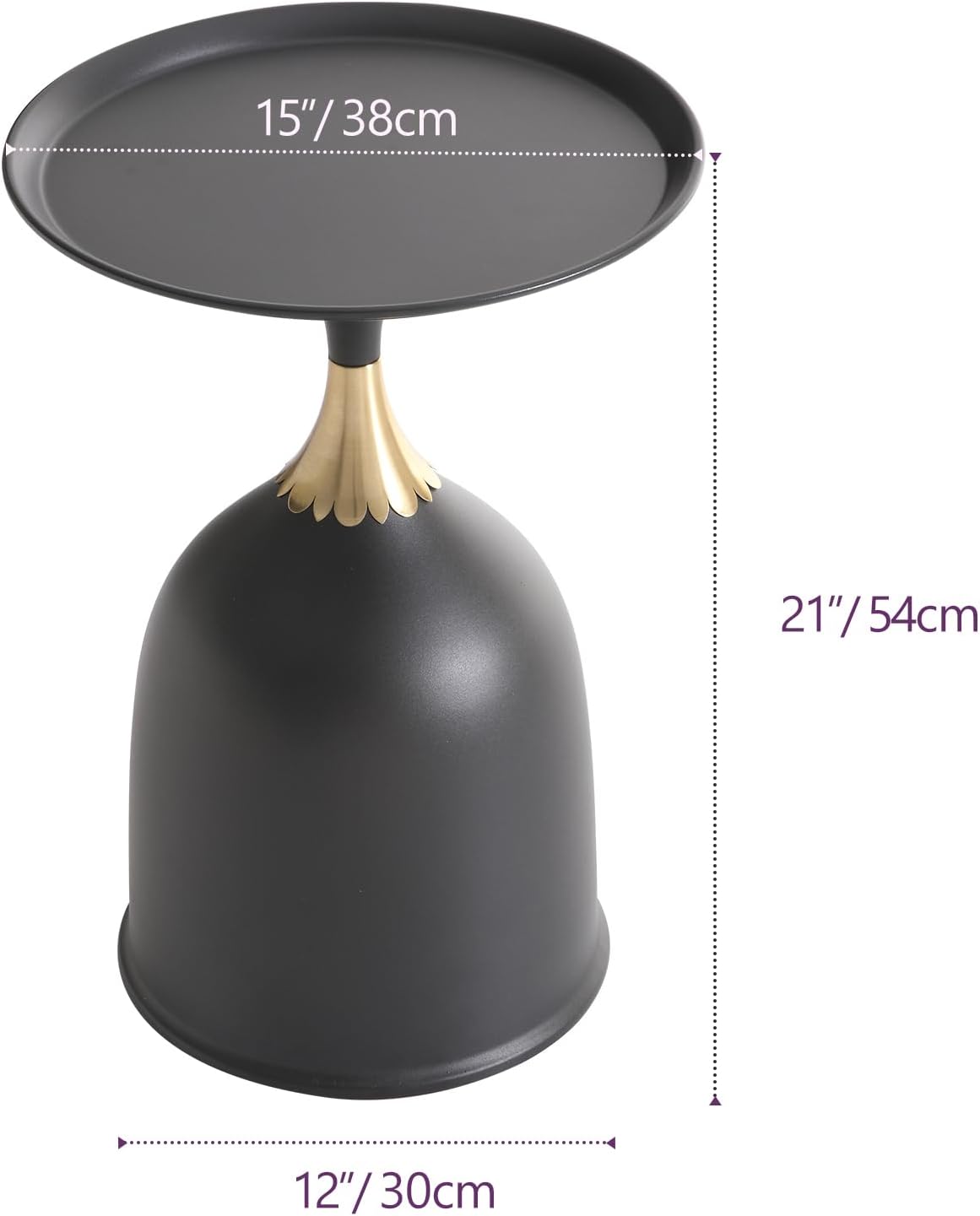 seonyou Small Round Side Table, Black Accent Modern Minimalist Metal Circle Pedestal End Table, Unique Fluted Drink Martini Tables for Small Spaces