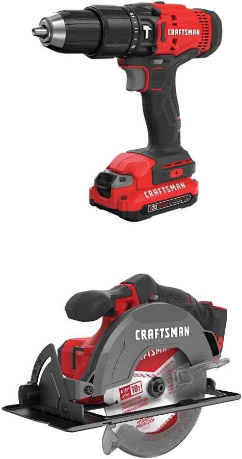 CRAFTSMAN V20 Cordless Hammer Drill Kit with 6-1/2-Inch Cordless Circular Saw (CMCD711C2 & CMCS500B)