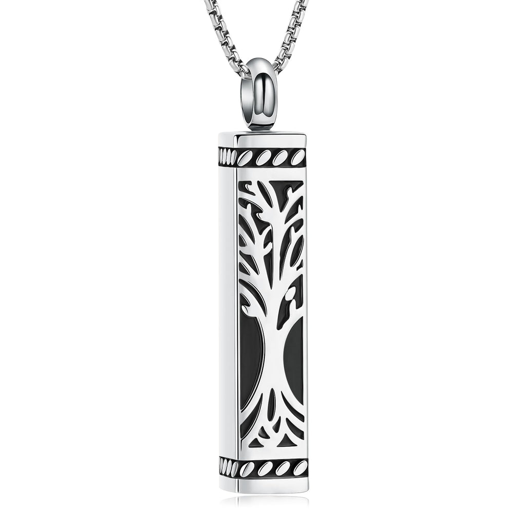 Imrsanl Tree of Life Urn Necklace for Men Women Bar Cremation Jewelry for Ashes Keepsake Ashes Necklace Pendent