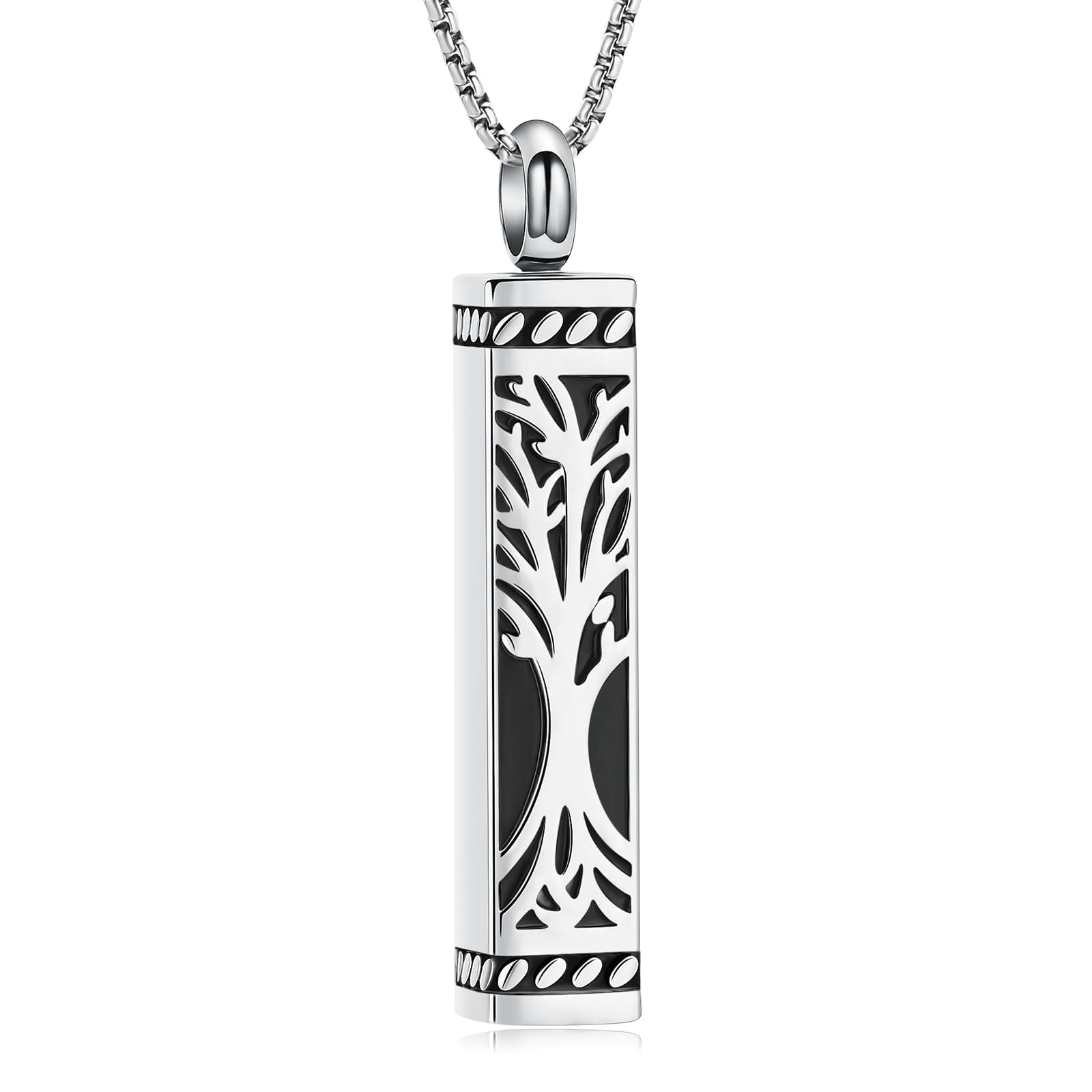 Imrsanl Tree of Life Urn Necklace for Men Women Bar Cremation Jewelry for Ashes Keepsake Ashes Necklace Pendent