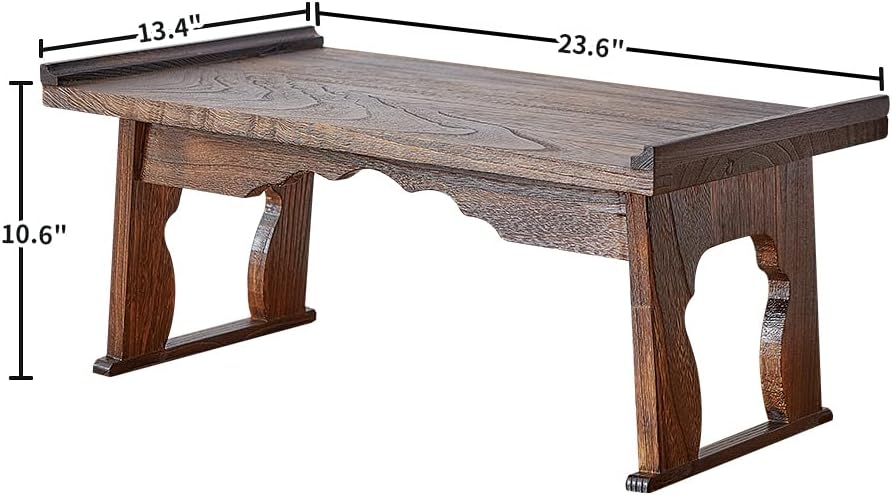 Foldable Wooden Laptop Desk, Breakfast in Bed Serving Tray, Japanese Floor Table for Tea & Coffee, Portable Antique Meditation Altar (23.6”x13.4”x10.6”)