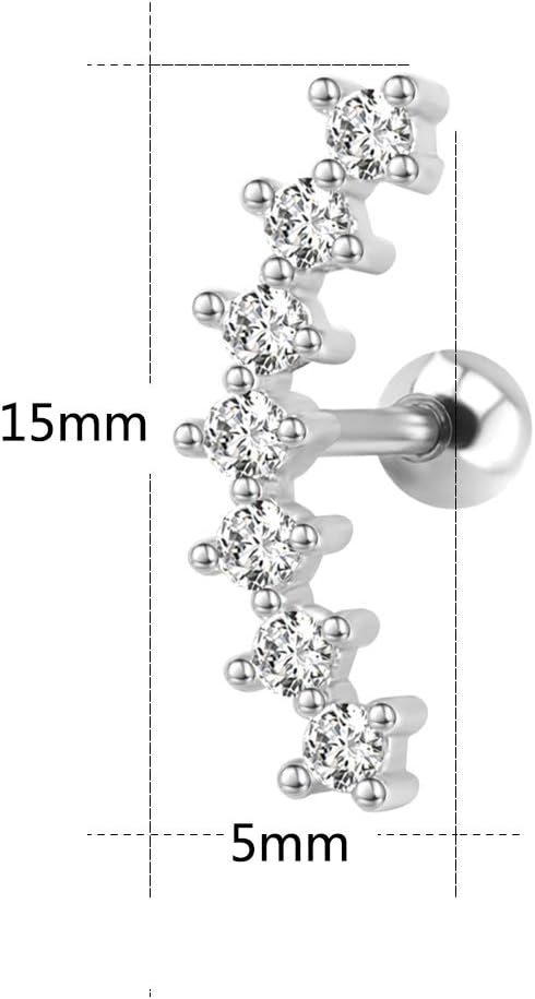 ZS Curve Seven Stud CZ Stud Earrings 316L Stainless Steel Ear Helix Conch Cartilage Piercing