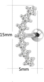 ZS Curve Seven Stud CZ Stud Earrings 316L Stainless Steel Ear Helix Conch Cartilage Piercing