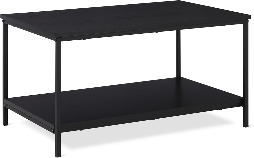 Amazon Basics Rectangular Coffee Table with Bottom Shelf, Living Room Centre Table, Wooden Black, 19.9" D x 31.5" W x 16.5" H
