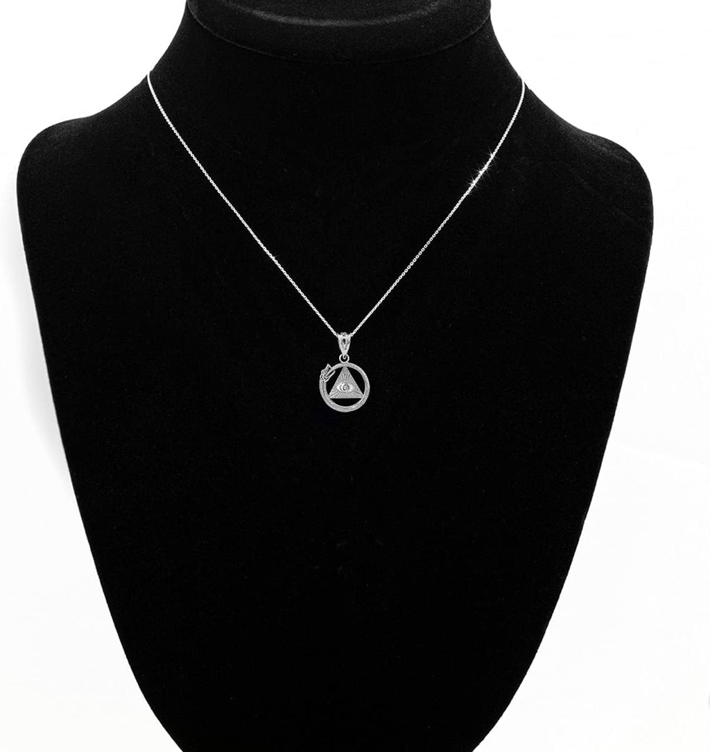 Claddagh Gold Solid .925 Sterling Silver Ouroboros Snake The eye Of Horus/Ra All Seeing Eye Pendant Necklace - Choose Pendant Only or Necklace w/ 16”-22” Chain