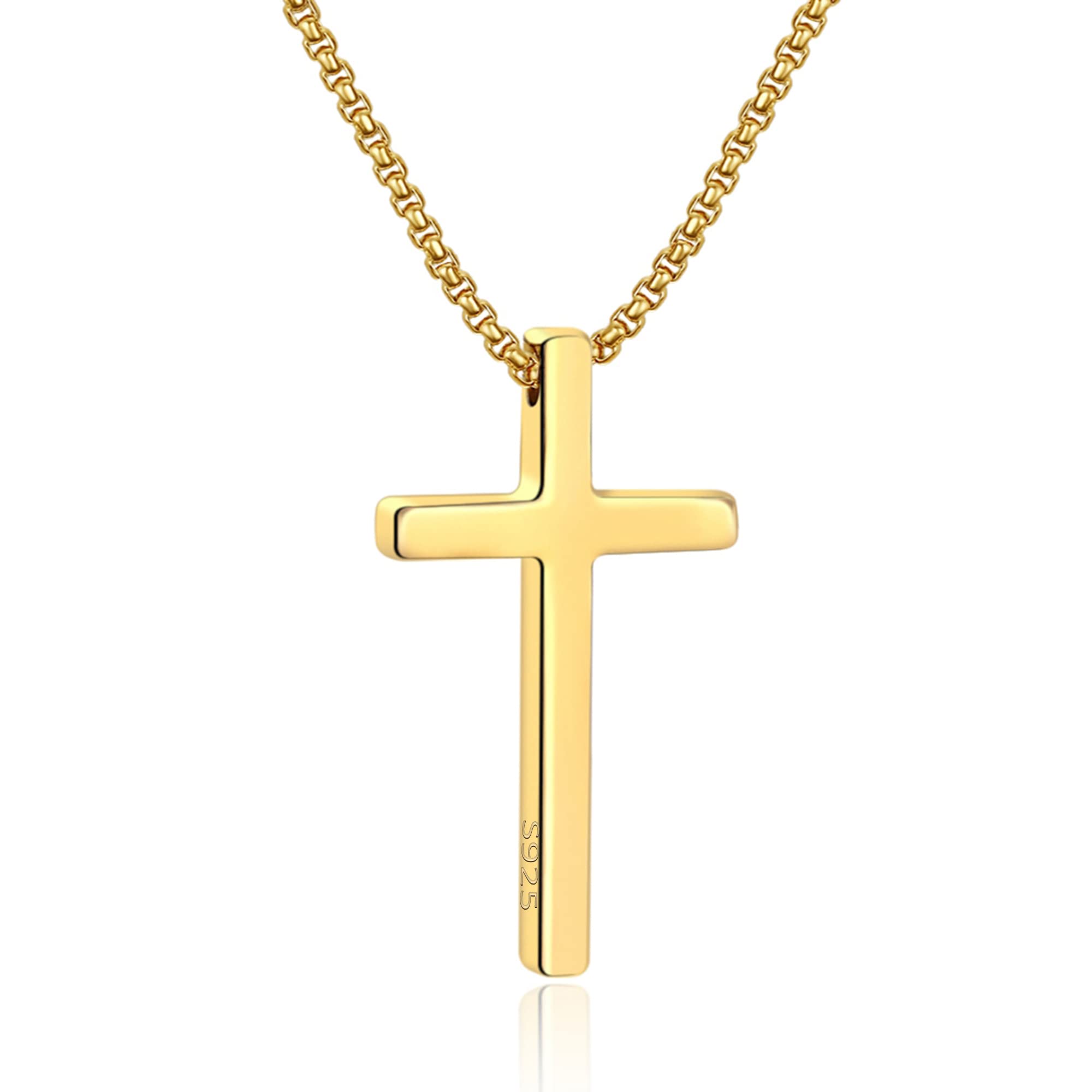 M MOOHAM Cross Necklace for Men, Silver Black Gold Stainless Steel Plain Cross Pendant Necklace for Men Box Chain 16-30 Inch