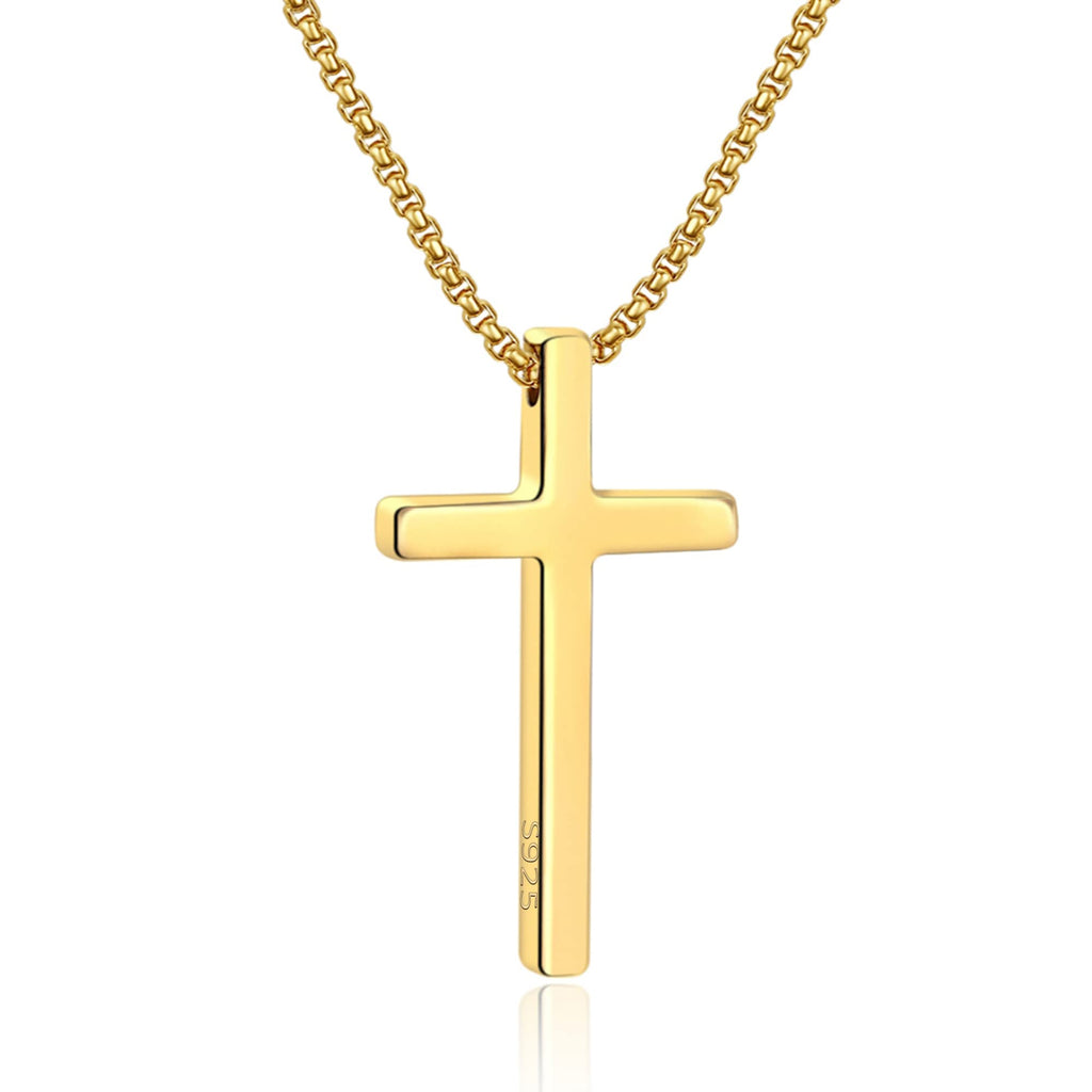M MOOHAM Cross Necklace for Men, Silver Black Gold Stainless Steel Plain Cross Pendant Necklace for Men Box Chain 16-30 Inch