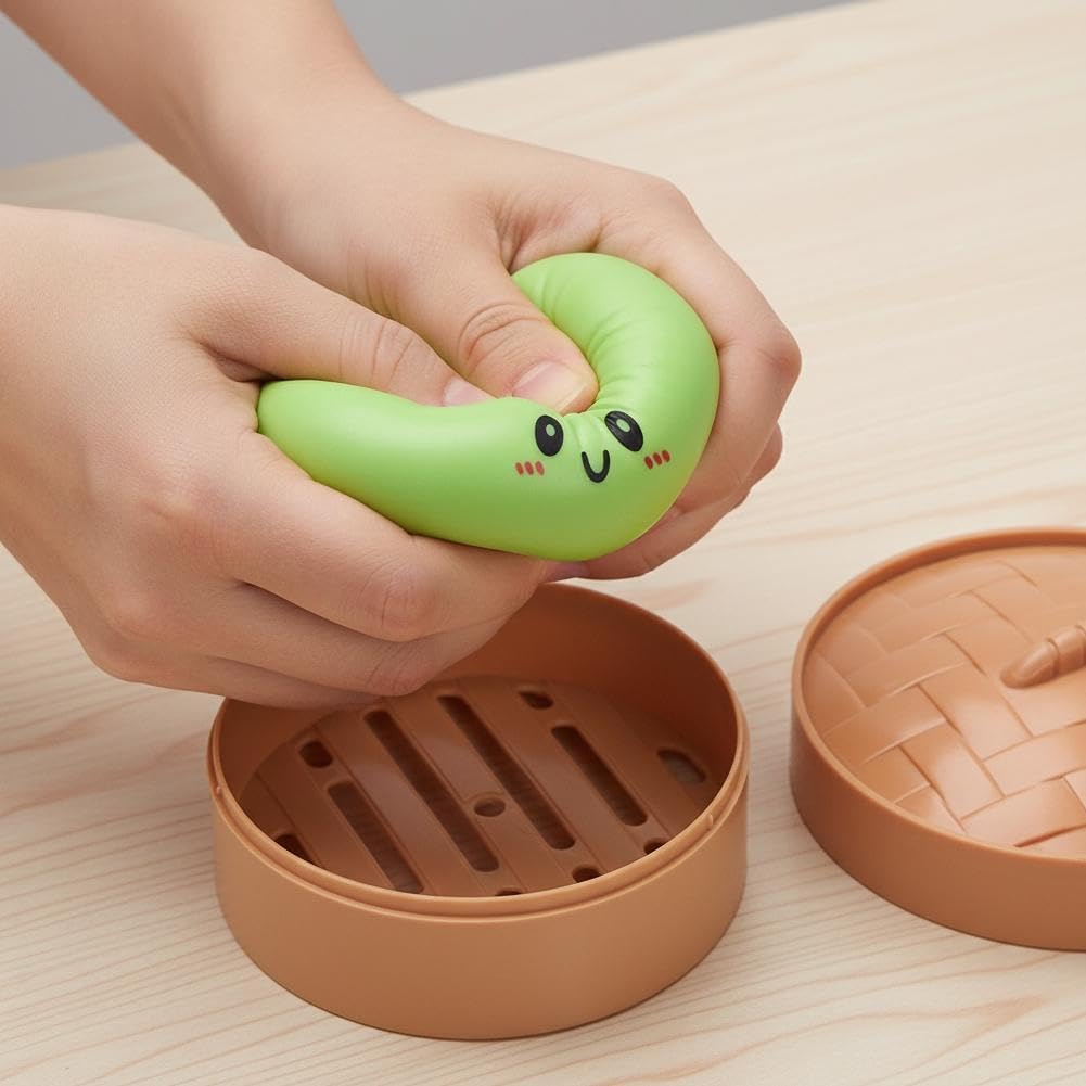 Dumpling Squishies Toy, Giant Glitter Dumpling, Colorful Dumplings Stress Balls Fidget Sensory Toy,Squeeze Dough Ball Stress Relief Hand Toys with Food Steamer Stretchy Desk Toys (Blue)