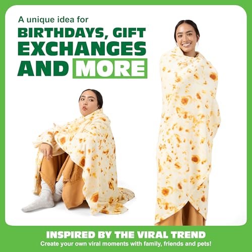 Cozy Concepts Co. Burrito Komfort Tæppe af Relatable, Viral Trend Inspireret, Ligner en Kæmpe Tortilla til at Pakke Dig Selv Ind som en Burrito, Fantastiske Påskegaver til Teenagere, Stor Størrelse 65” Tæppe