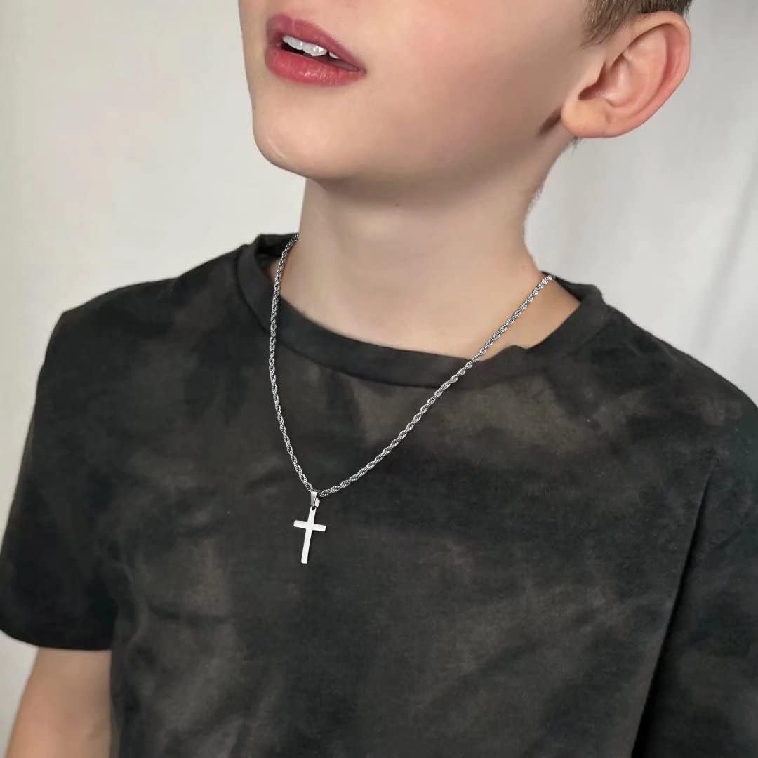 Ursteel Layered Cross Necklace for Men - 18K Gold Silver Black Cross Necklaces Chain for Men, Layered Rope Chain Cross Necklace for Men 16 18 20 22 24 Inch