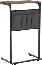 Vantic C Shaped End Table, Small Side Table for Couch and Recliner, Slide Under Sofa Tray Desk with Storage Bag for Living Room and Bedroom, Rustic Brown