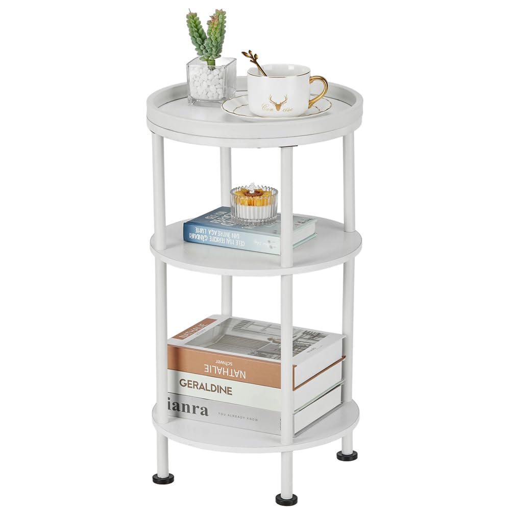 Small Round Side Table for Small Spaces, 3-Tier Round Accent Table Slim Side Table, Modern Sofa Corner Table for Living Room Nightstand Bedroom (Rustic Brown)