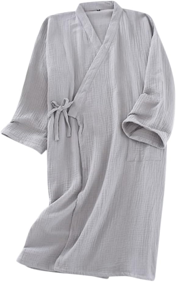 Cotton Kimono Robes with Pocket Waffle Japanese Style Yukata Kimono Pajamas Lightweight Plus Size Swimming Spa Bathrobe Knee Length Khan Steamed Clothing Wrap