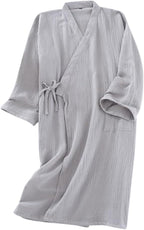 Cotton Kimono Robes with Pocket Waffle Japanese Style Yukata Kimono Pajamas Lightweight Plus Size Swimming Spa Bathrobe Knee Length Khan Steamed Clothing Wrap