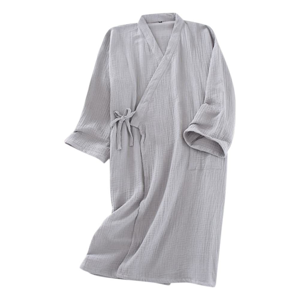 Cotton Kimono Robes with Pocket Waffle Japanese Style Yukata Kimono Pajamas Lightweight Plus Size Swimming Spa Bathrobe Knee Length Khan Steamed Clothing Wrap