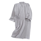 Cotton Kimono Robes with Pocket Waffle Japanese Style Yukata Kimono Pajamas Lightweight Plus Size Swimming Spa Bathrobe Knee Length Khan Steamed Clothing Wrap