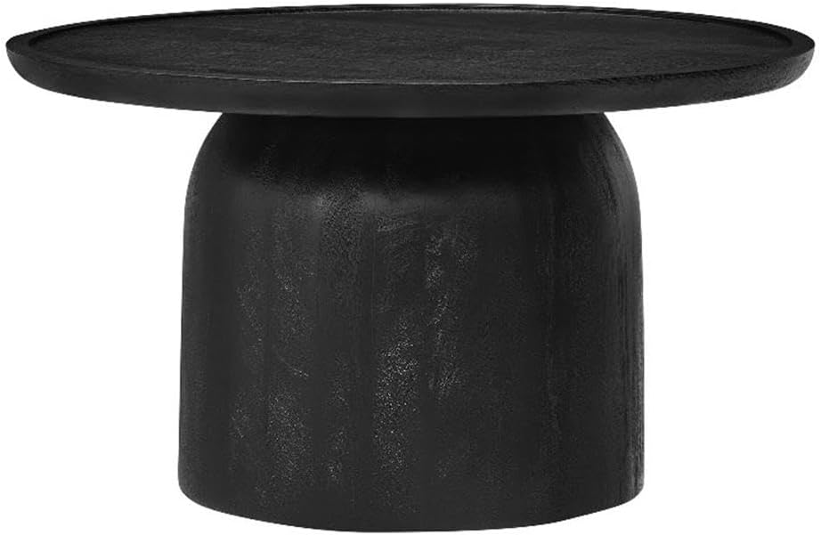 Modway Holloway 30 Inch Round Mango Wood Coffee Table in Black – Contemporary Circle Drum for Living Room – Mid-Century Modern Table with Solid Tabletop