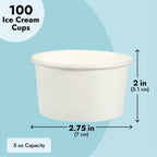 Juvale 100er-Pack Einweg-Papier-Eisbecher, 5oz Dessertschalen für Sundae-Bar, gefrorener Joghurt (Weiß)