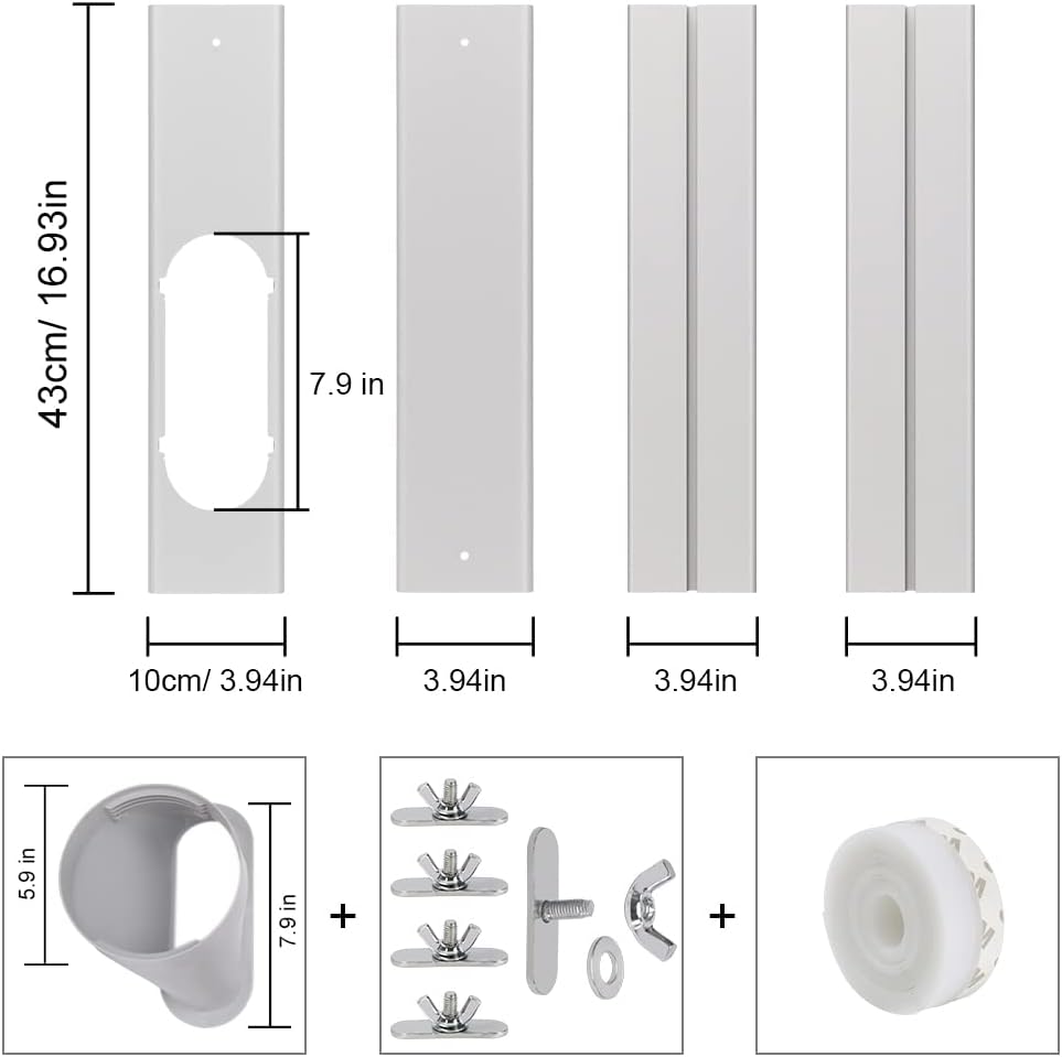 Portable Air Conditioner Window Vent Kit, Adjustable Window Seal with 5.9 Inch Diameter, 59 Inch Length Exhaust Hose for A/C Unit Universal for Sliding Horizontal or Vertical Window