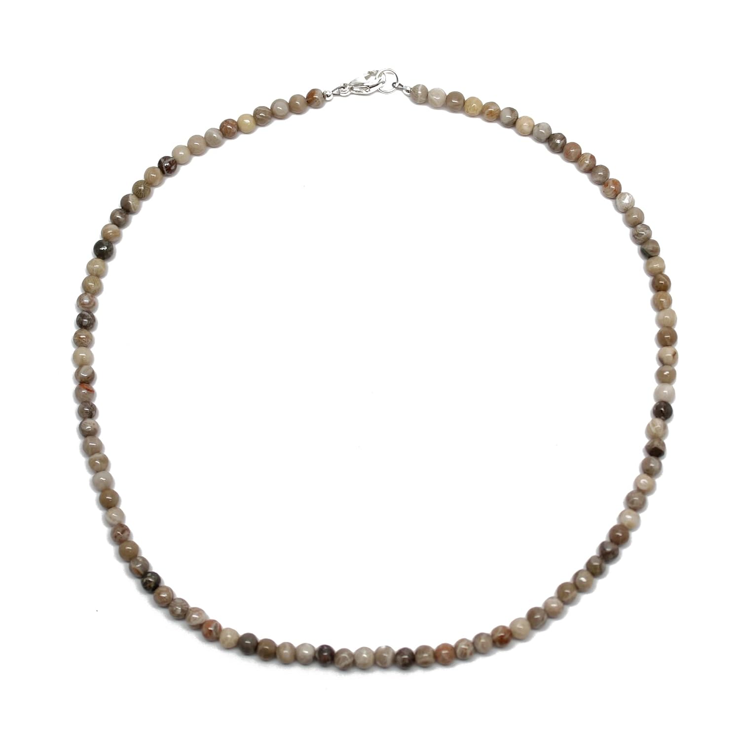 Handmade 4mm Petoskey Coral Bead Necklace Strand, Small Brown Stone Beaded Necklace