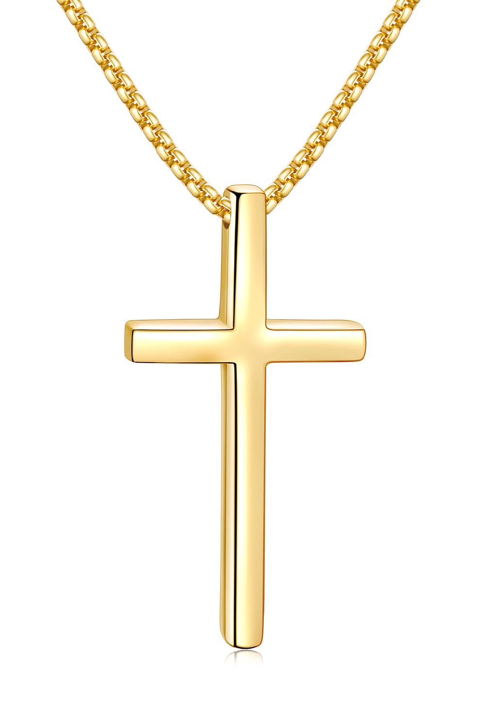 Fiusem Cross Necklace for Men, Silver/Gold/Black Mens Cross Necklaces with 2.5mm Cross Chain and Stainless Steel Cross Pendant, Box Chain 16-24 Inch